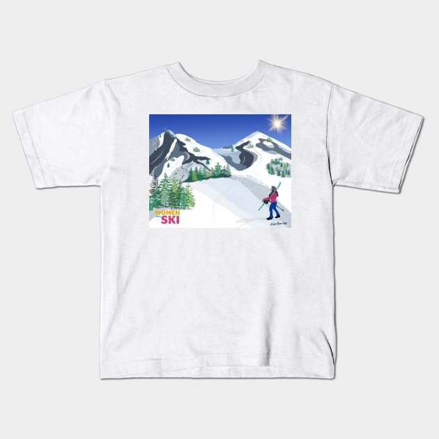 Women Who Ski 2023 Kids T-Shirt by AmberAyers